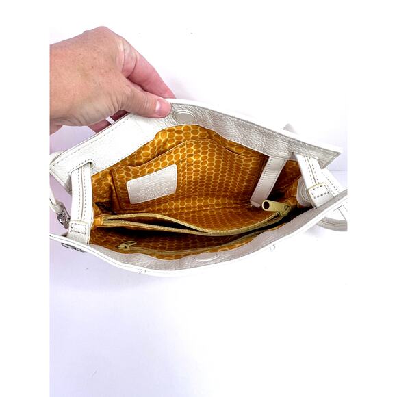 Brighton White Leather Shoulder Purse Bag Colorful Woven Front - Picture 4 of 16